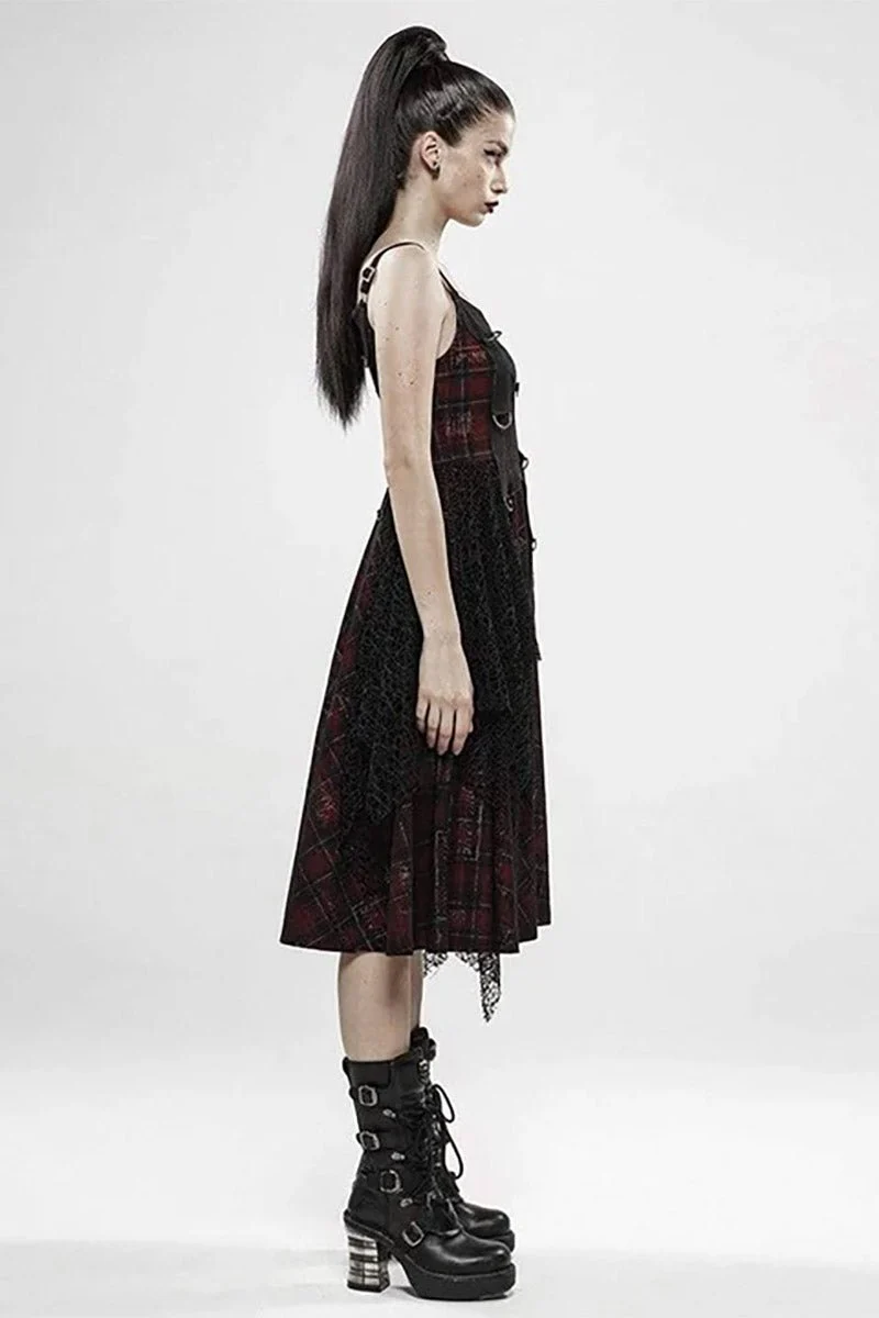 Dead Red Plaid Punk Dress - Image 3