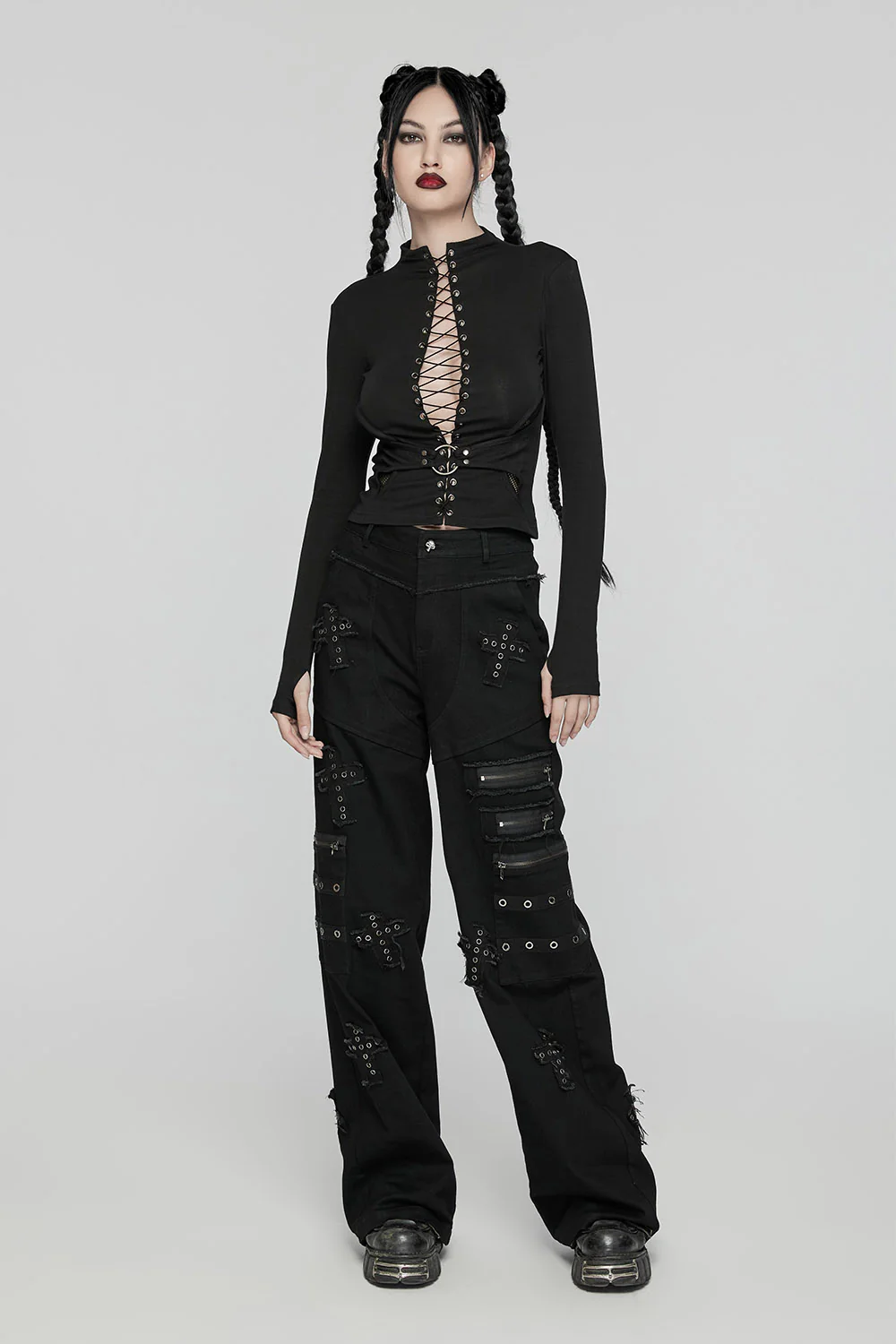 Death Stare Lace-Up Long Sleeve Top - Image 5