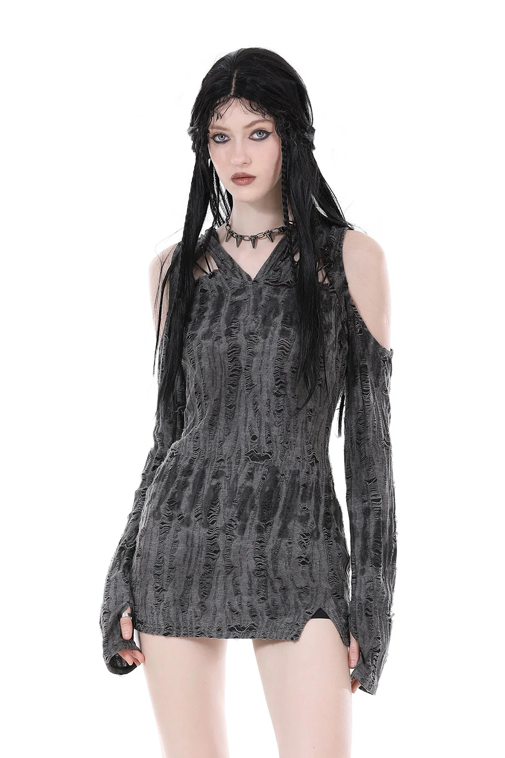 Decay Long Hooded Top with Thumbholes