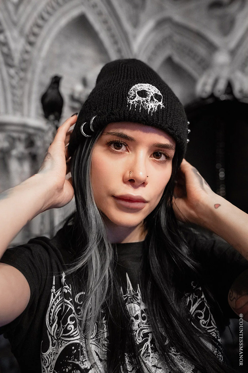 Distressed Pierced Beanie [Skull Drip] - Image 10
