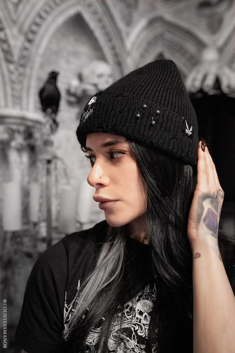 Distressed Pierced Beanie [Skull Drip] - Image 2
