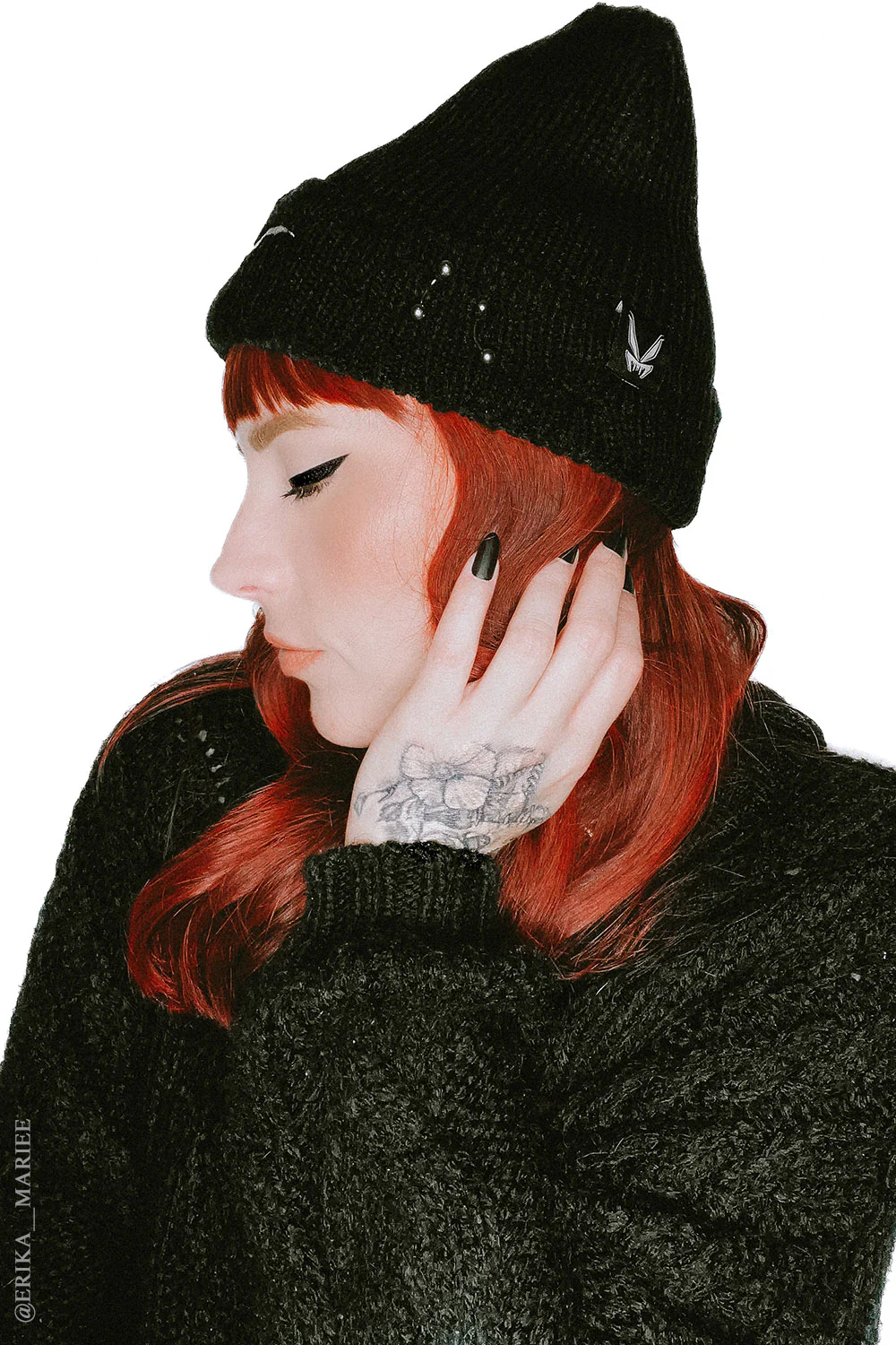 Distressed Pierced Beanie [White Bat] - Image 15