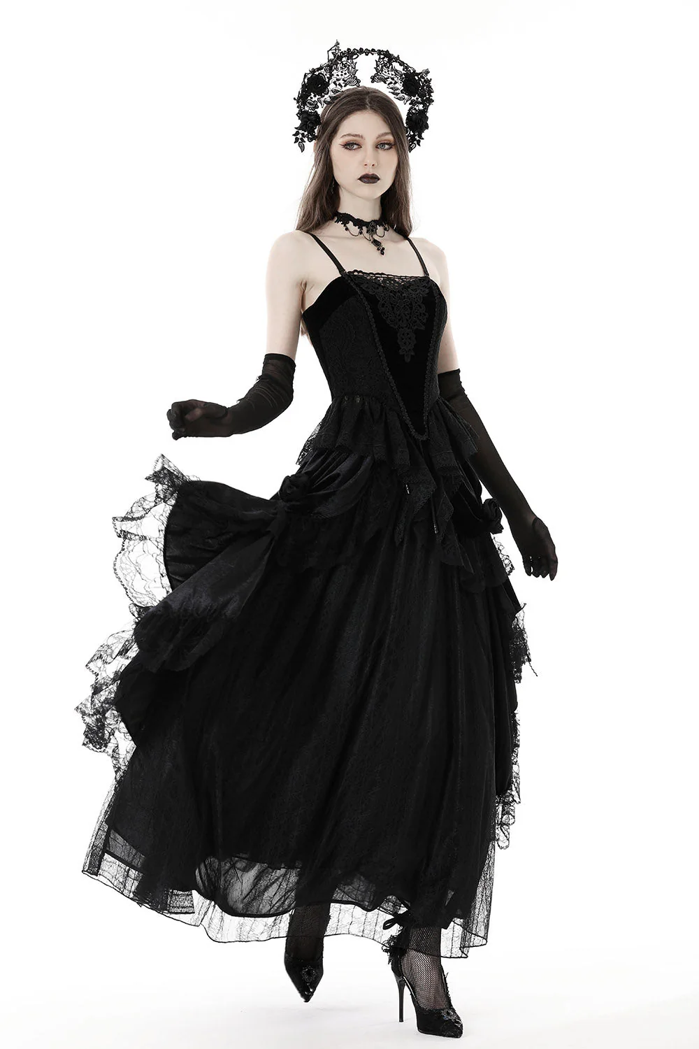 Draped Velvet Haute Goth Maxi Skirt - Image 9