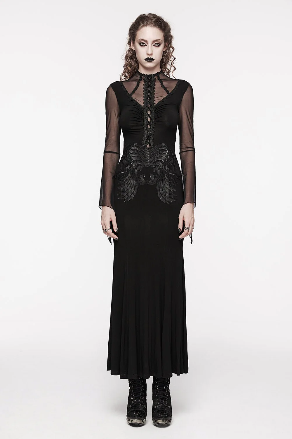 Embroidered Bones Gothic Maxi Dress - Image 4