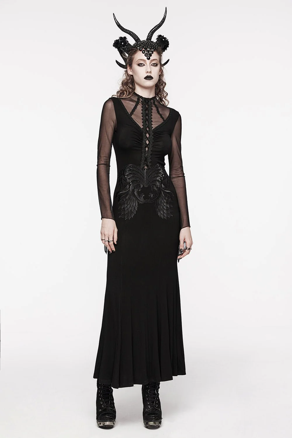 Embroidered Bones Gothic Maxi Dress - Image 6