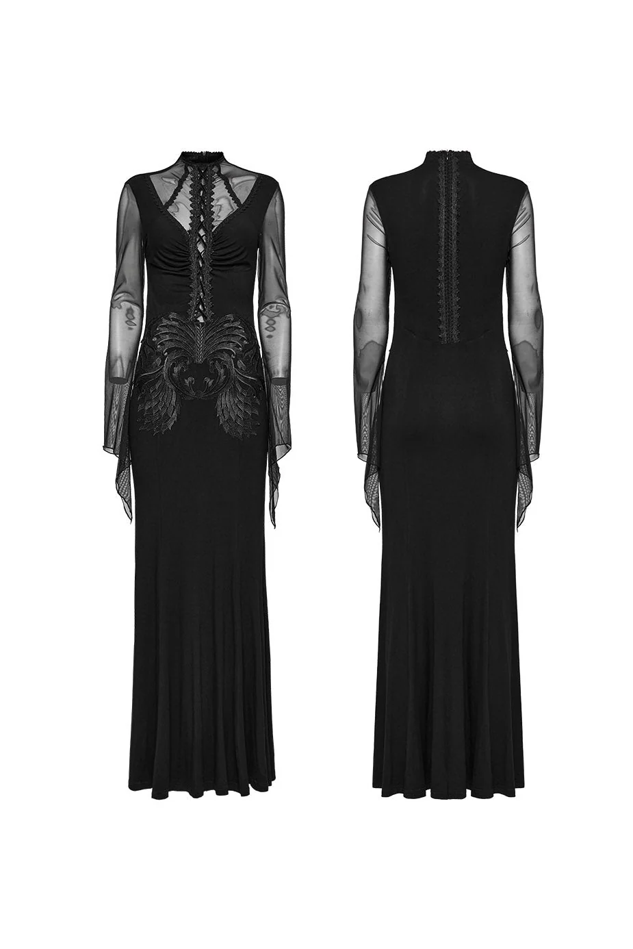 Embroidered Bones Gothic Maxi Dress - Image 7