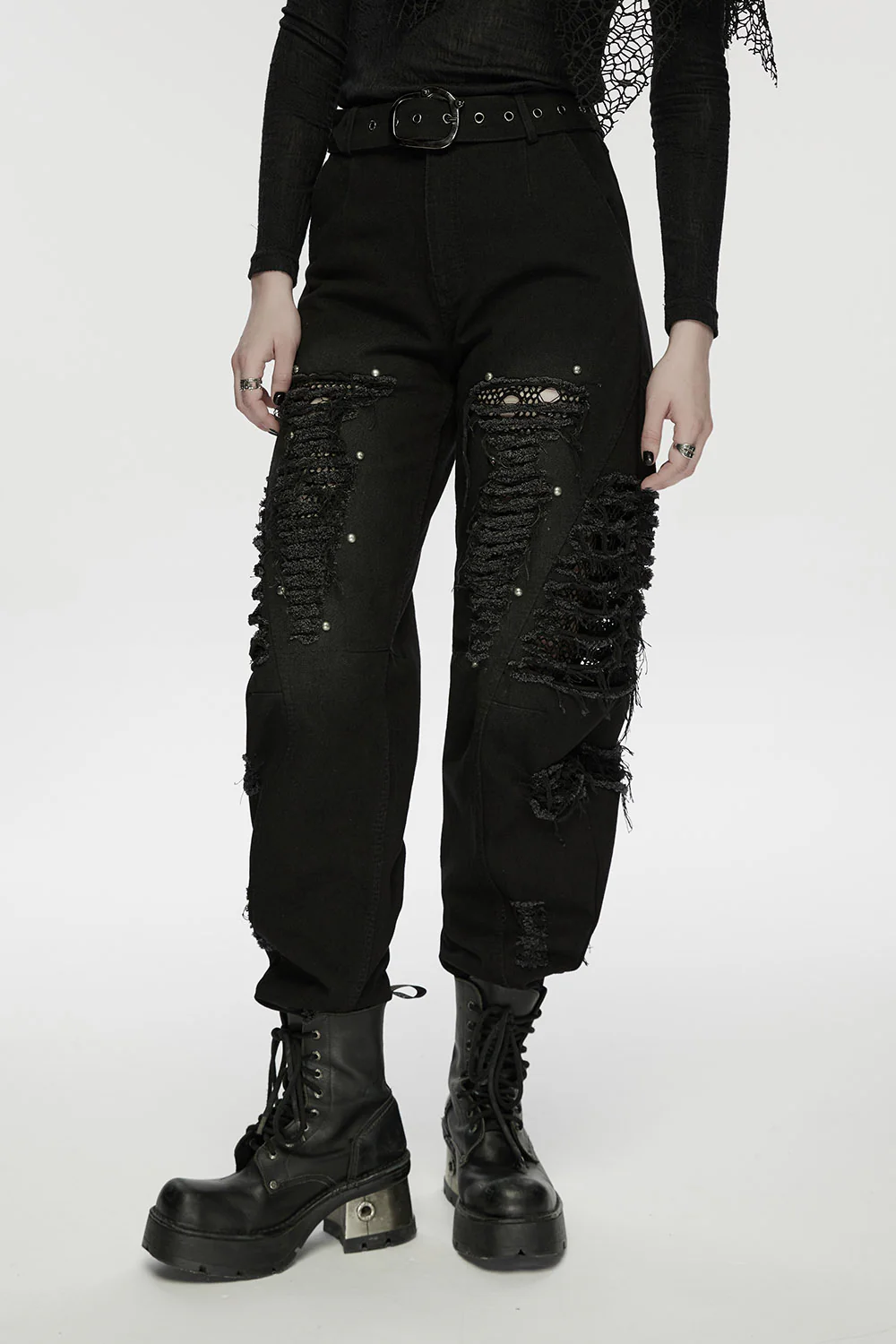 Fae Punk Distressed Barrel Pants with Belt - Image 3