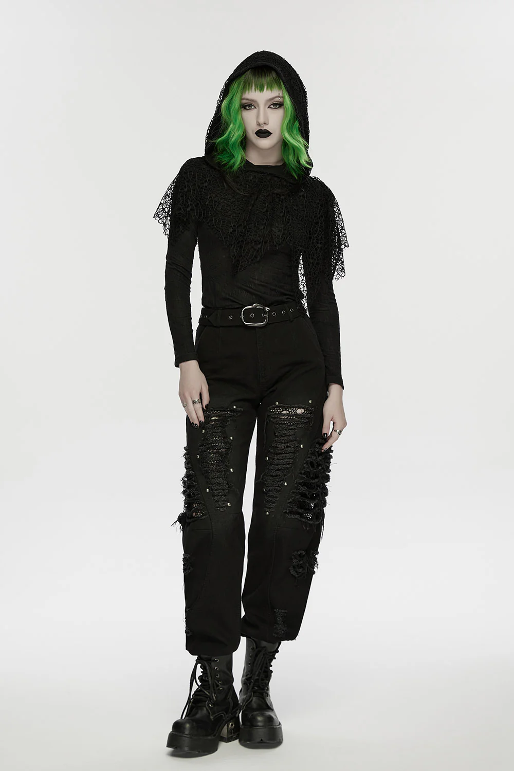 Fae Punk Distressed Barrel Pants with Belt - Image 5