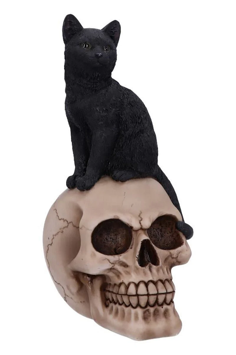 Familiar Fate Black Witches Cat and Skull Figurine - Image 2