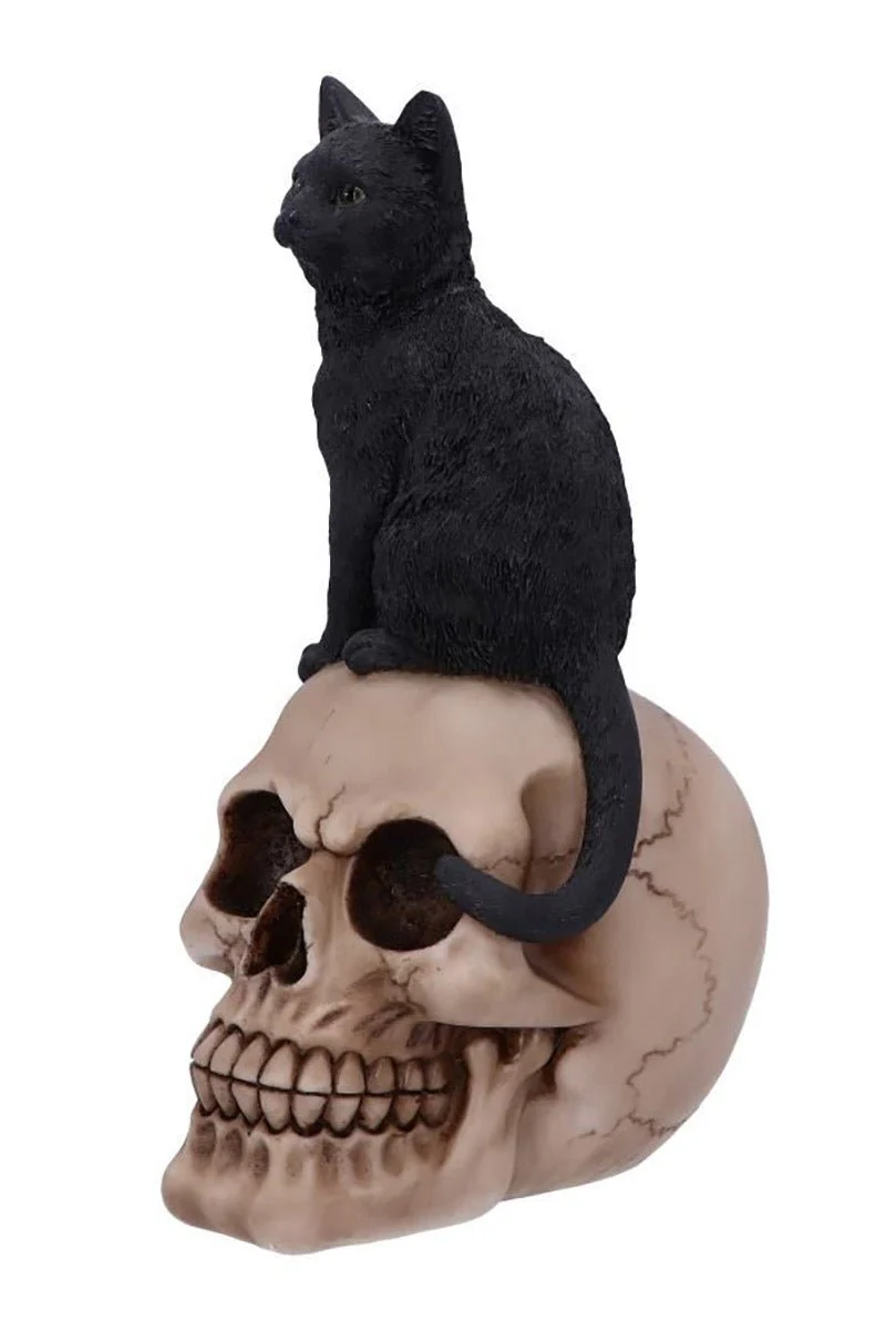 Familiar Fate Black Witches Cat and Skull Figurine - Image 4