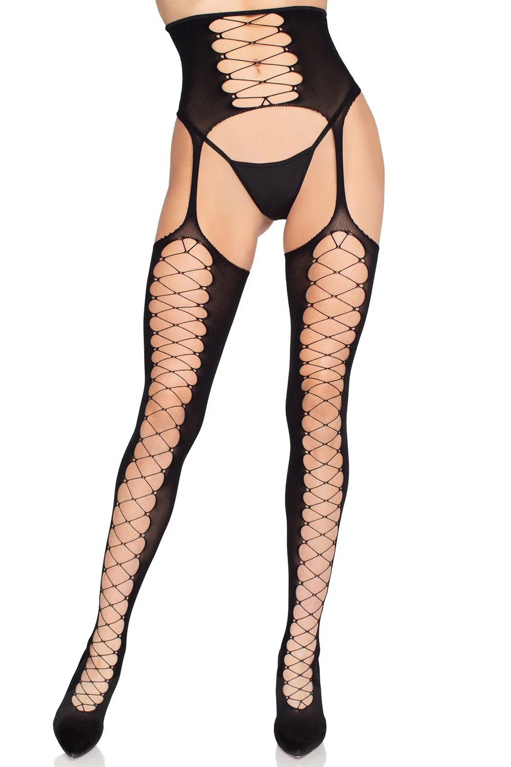 Faux Lace Up Stockings with Garter Belt