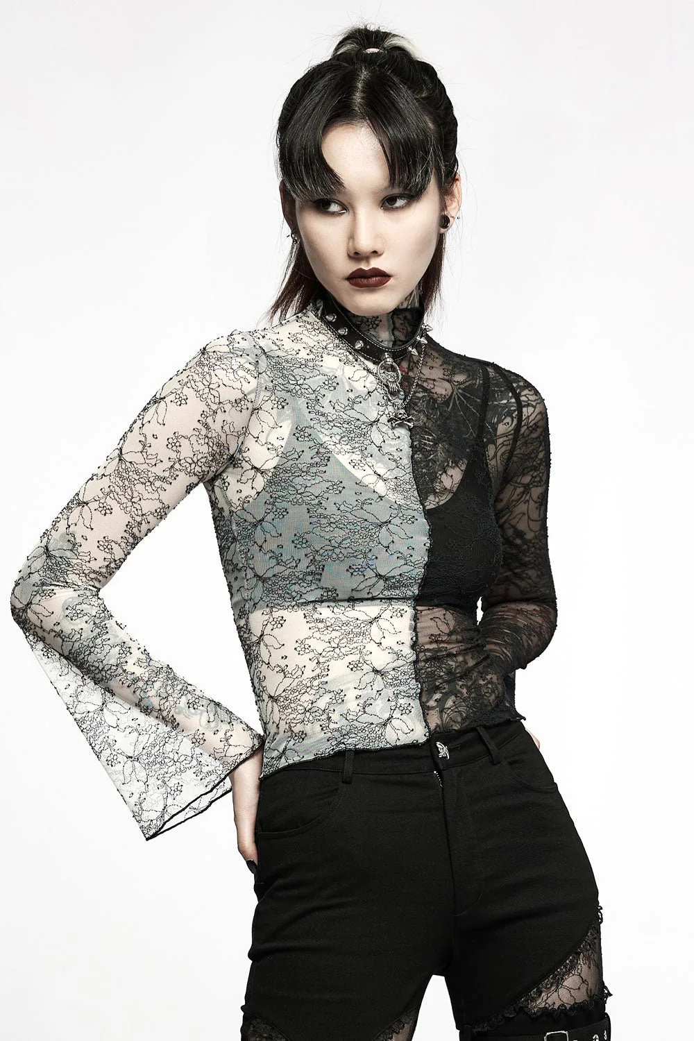 Ghost Bones Mismatched Mesh Top [BLACK/WHITE] - Image 6