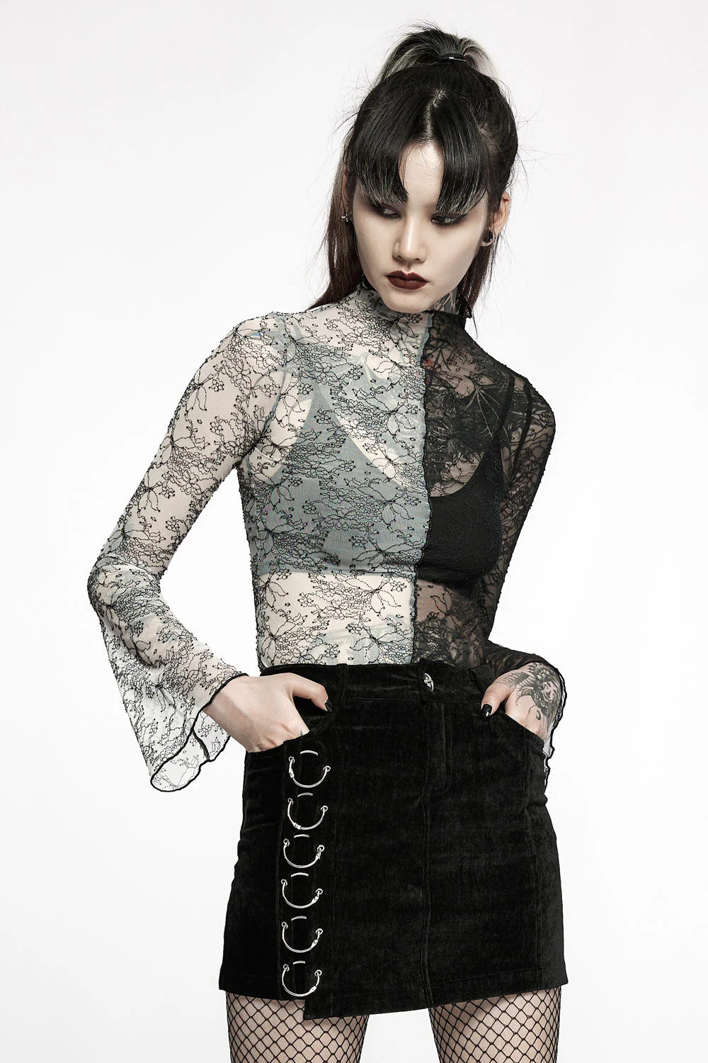 Ghost Bones Mismatched Mesh Top [BLACK/WHITE] - Image 7
