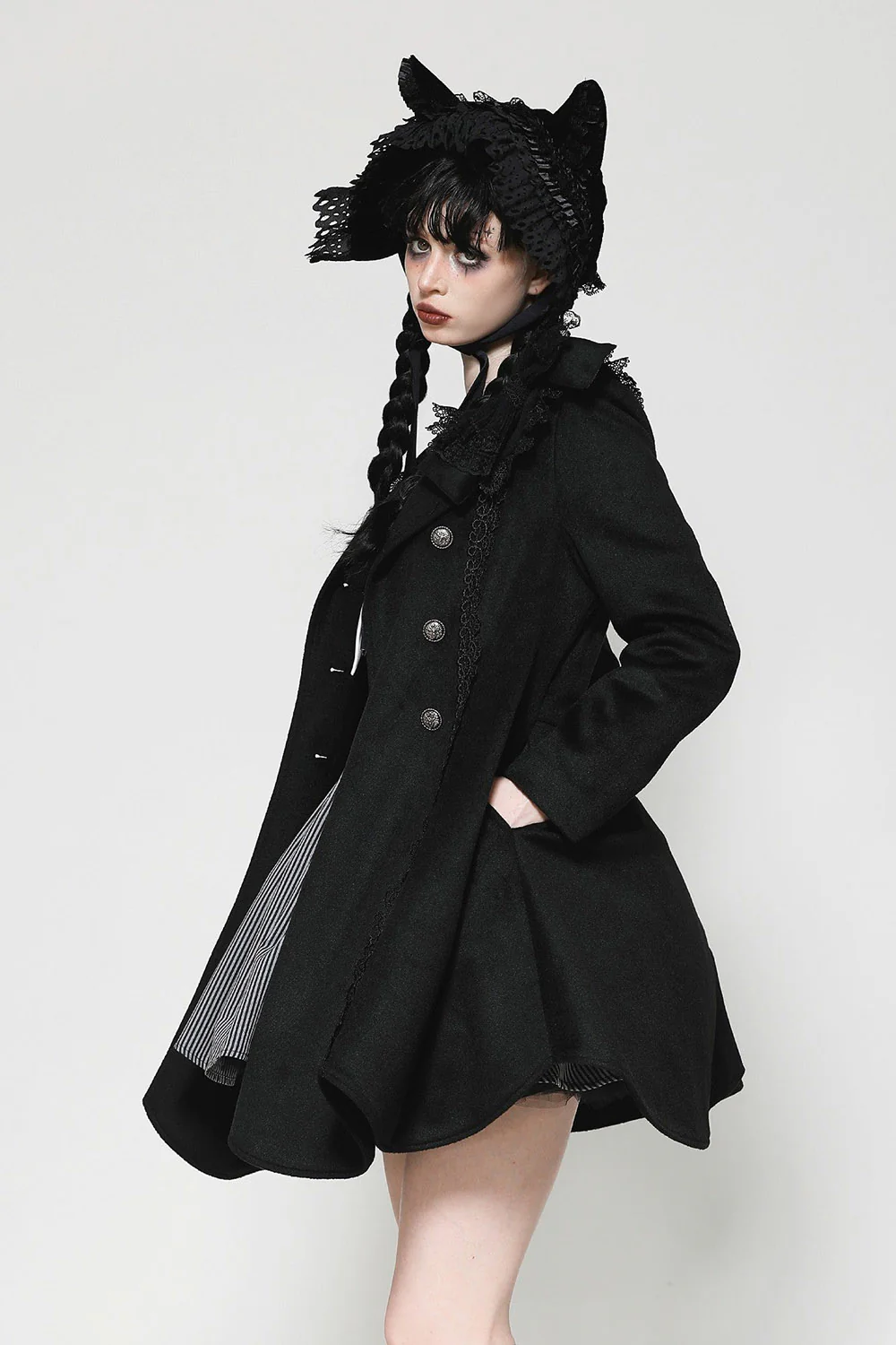 Gothic Lolita Black Cat Ear Bonnet - Image 3