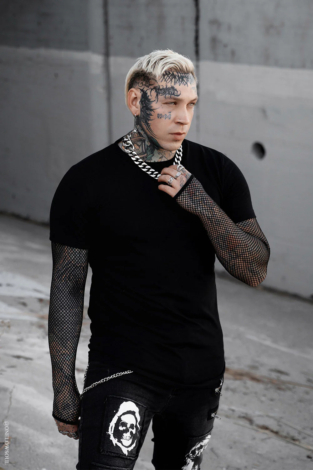 Graveyard Goth Fishnet Sleeve Shirt - Image 4