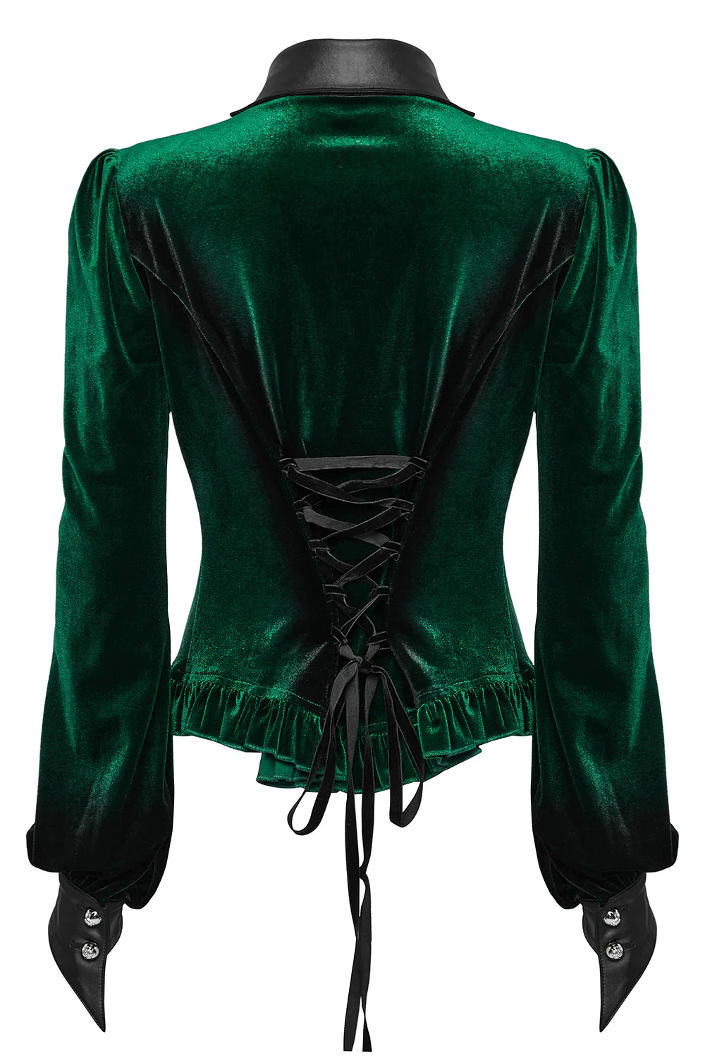 Green Witch Velvet Batwing Collar Buttoned Top [Green] - Image 8