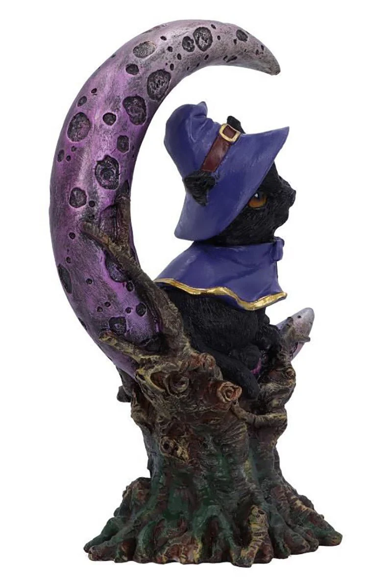Grimalkin Witches Familiar Black Cat and Crescent Moon Figurine - Image 3