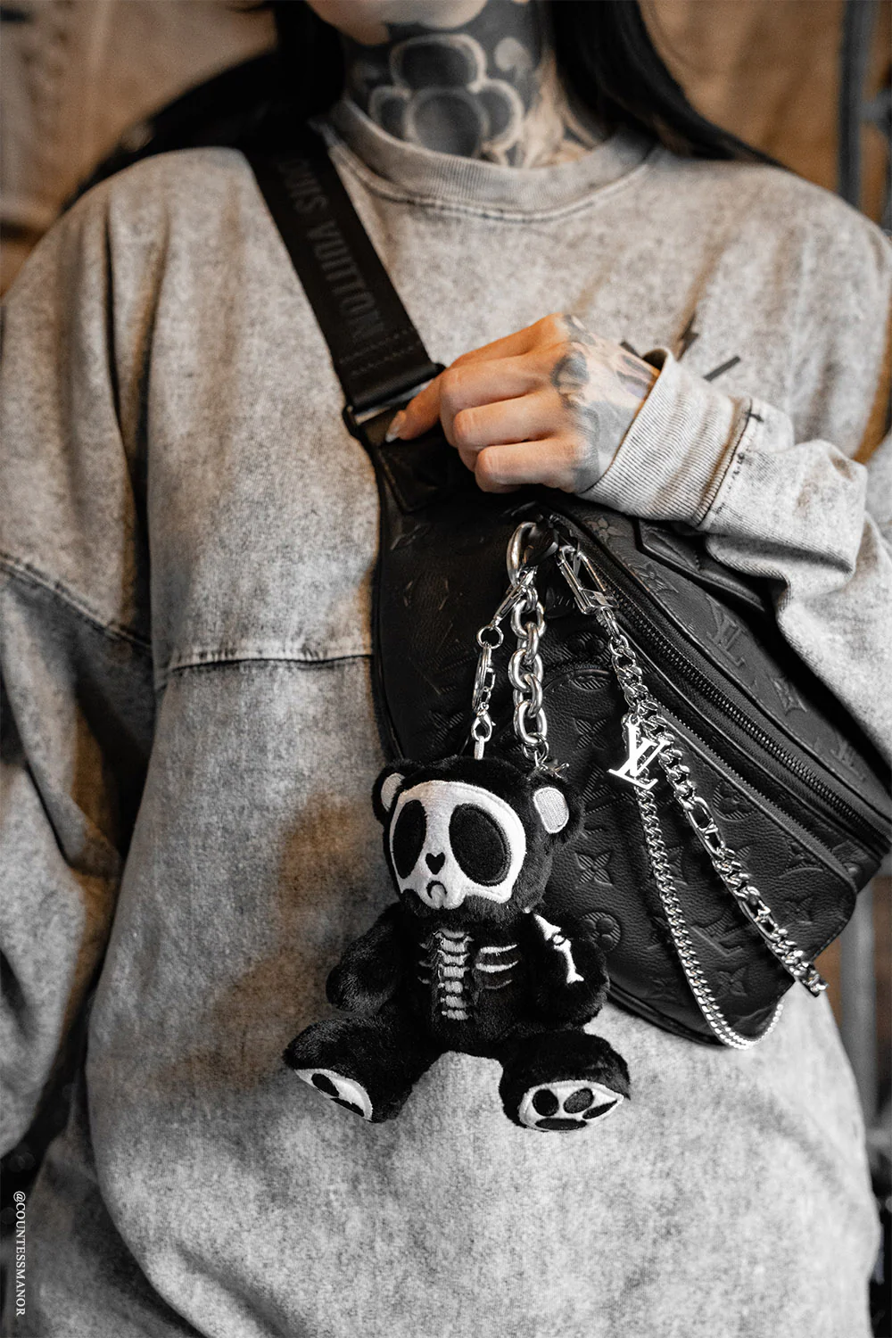 Grumpy Bones Bear Plush Keychain - Image 4
