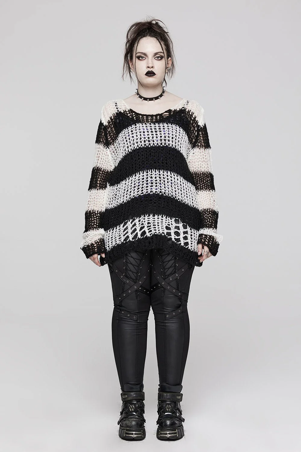 Grunge Gloom Striped Sweater [BLACK/WHITE] - Image 4