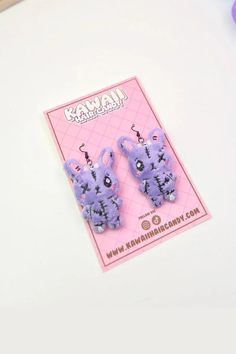 Gurokawa Pastel Goth Dead Bunny Plush Earrings - Image 3
