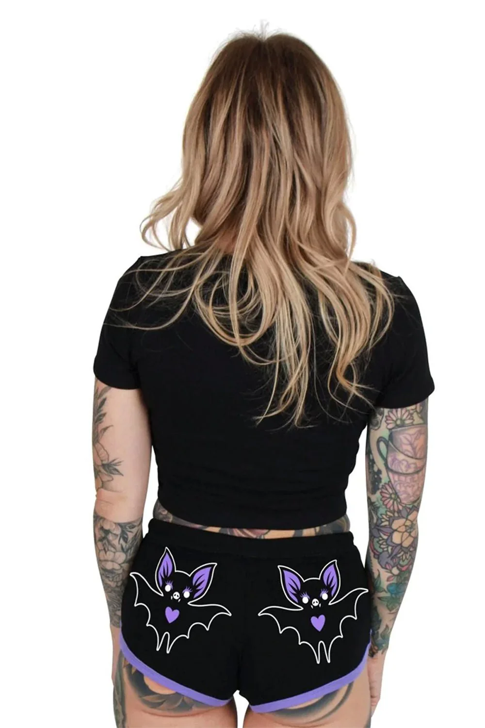 Heart Bat Purple Trim Short Shorts - Image 4