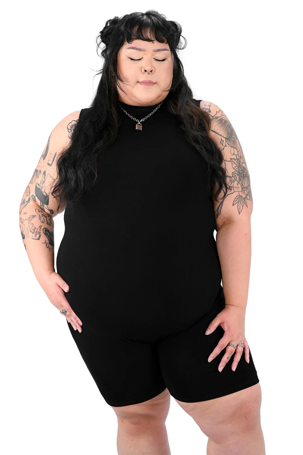 High Neck Biker Short Romper - Image 4