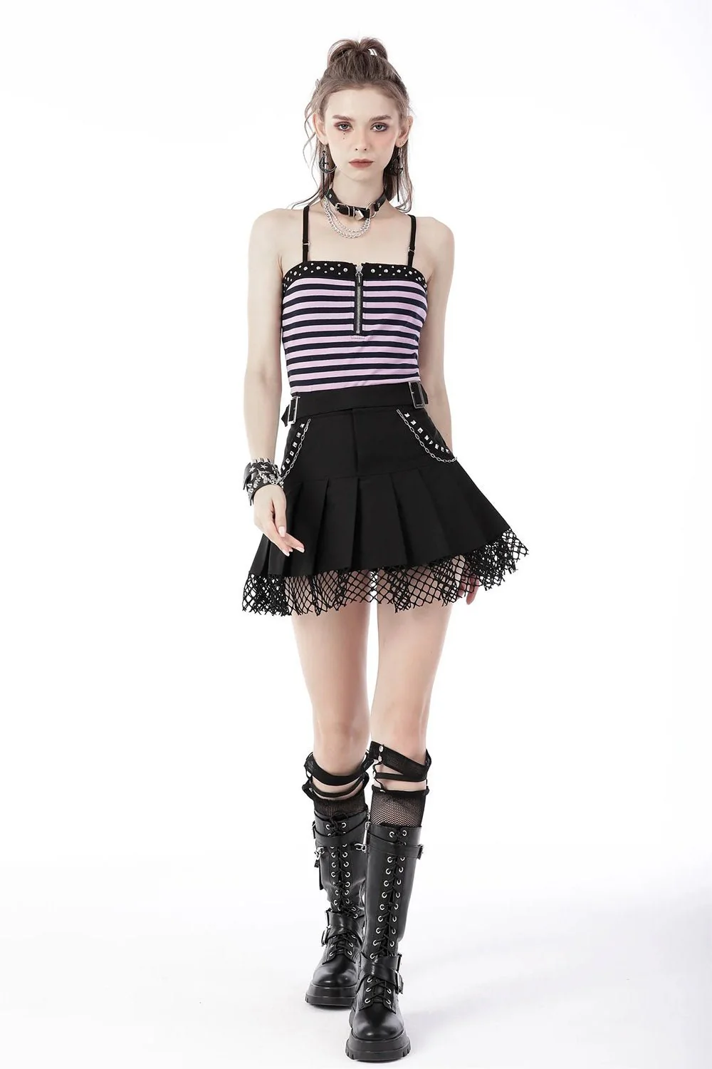 High Waisted Punk Pleated Skirt - Image 3