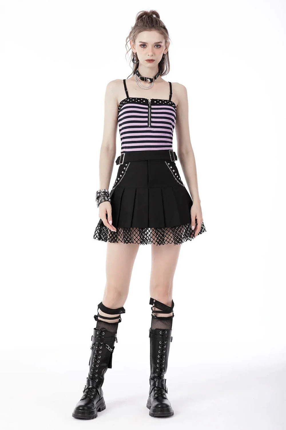 High Waisted Punk Pleated Skirt - Image 5