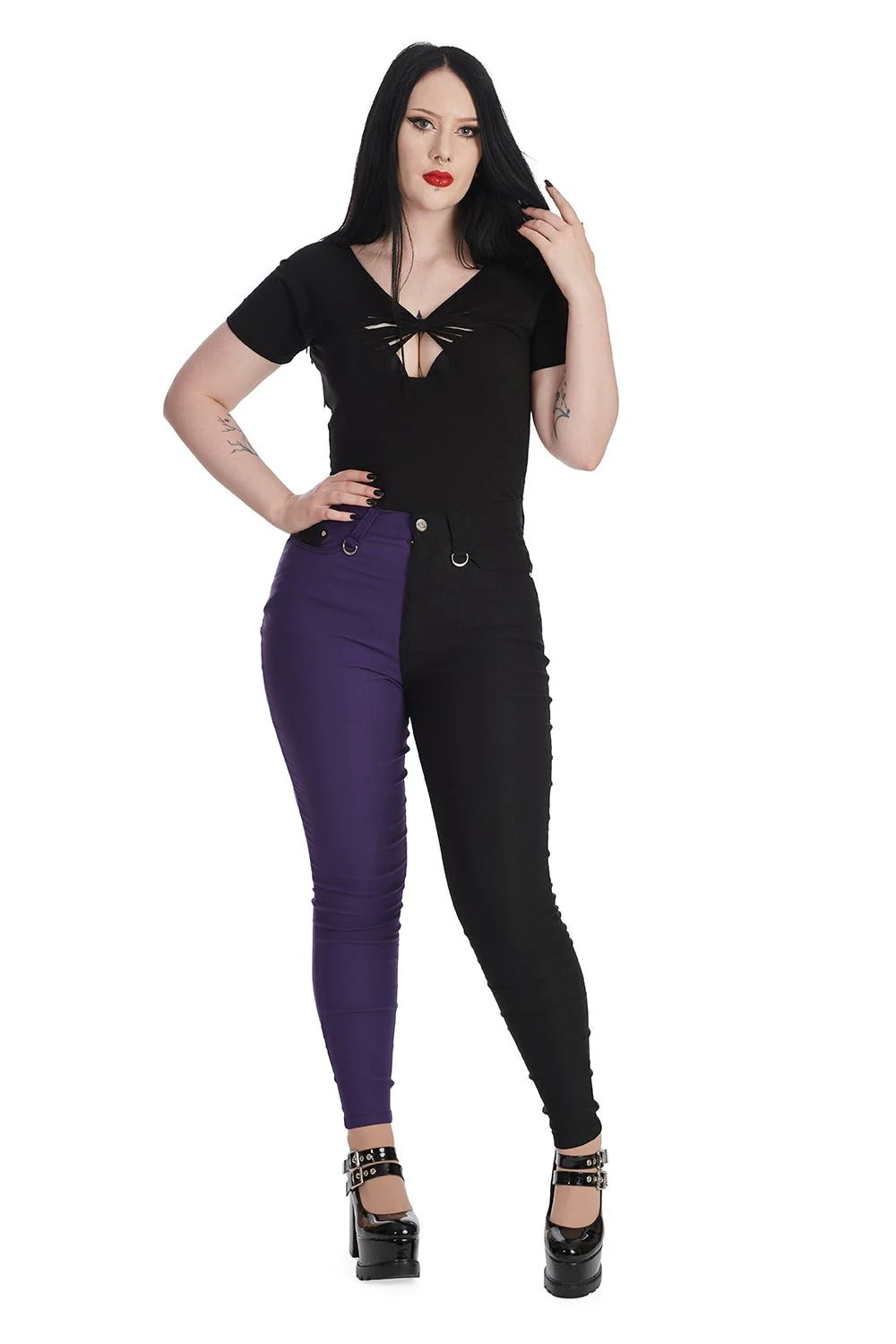 High Waisted Skinny Jeans [PURPLE/BLACK] - Image 5