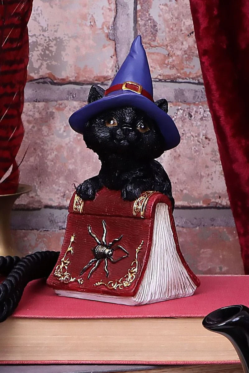 Hocus Witches Familiar Black Cat and Spellbook Figurine