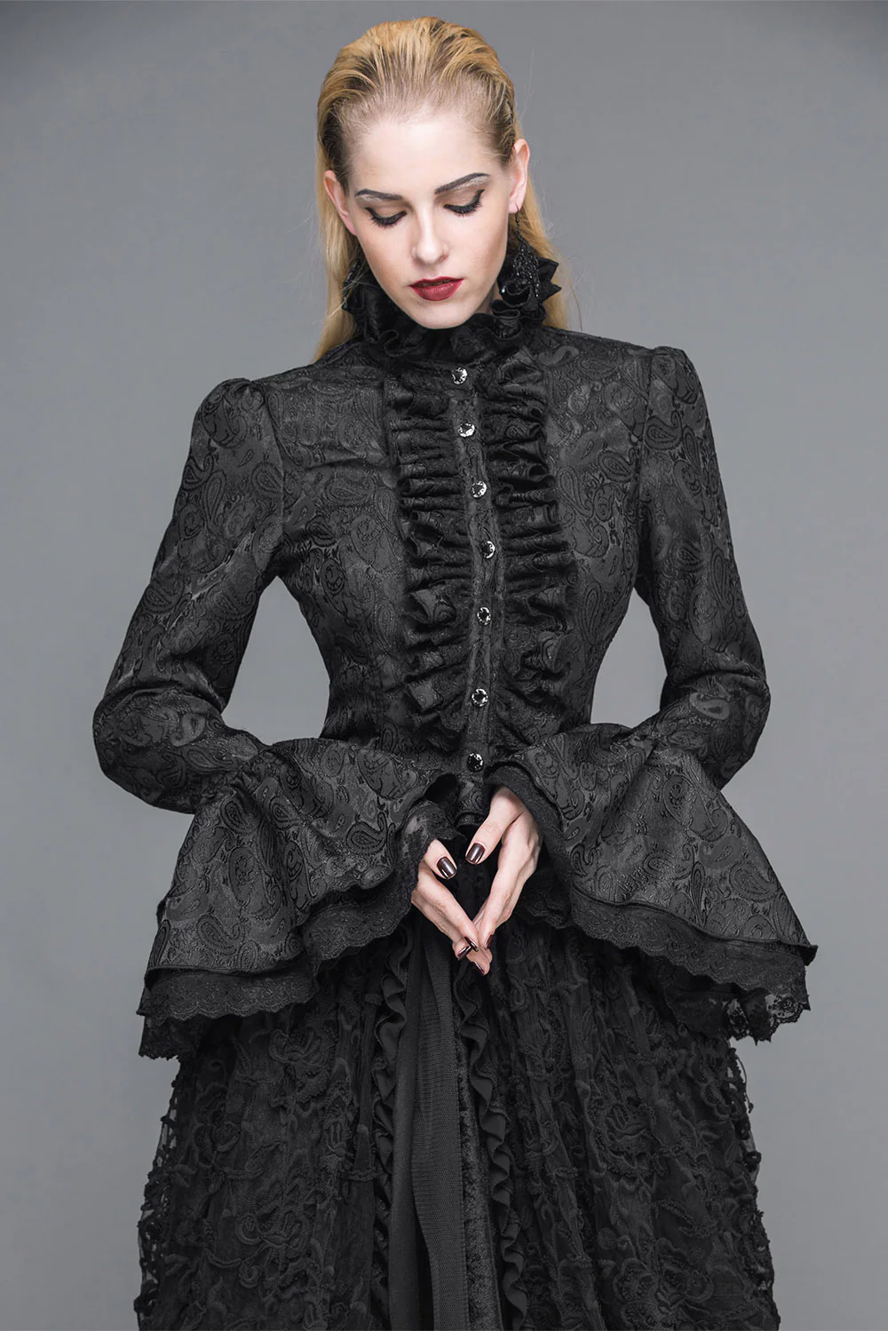 In Memoriam High Collar Ruffle Top