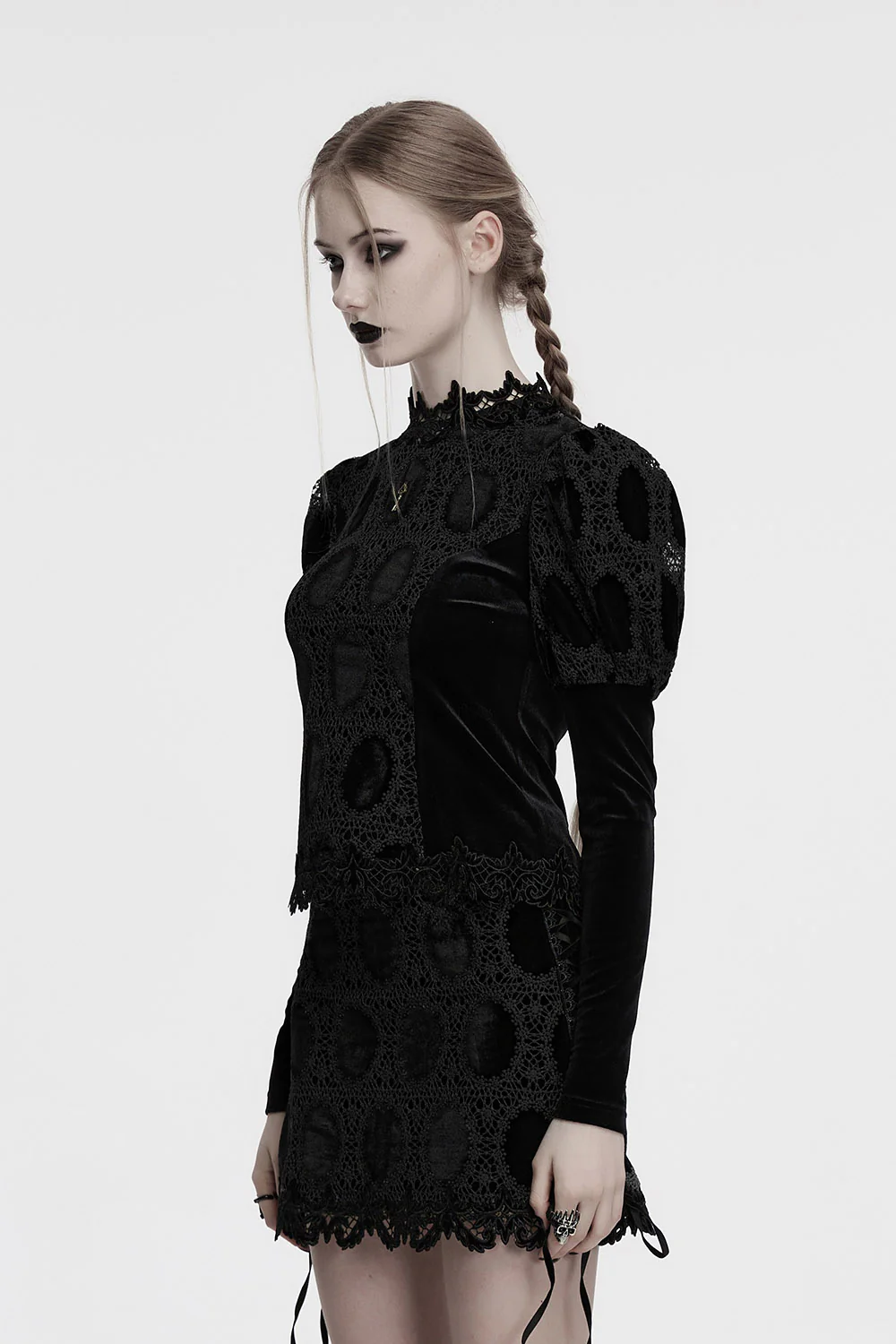 Keylace Embroidered Puff Sleeve Top [Black] - Image 8