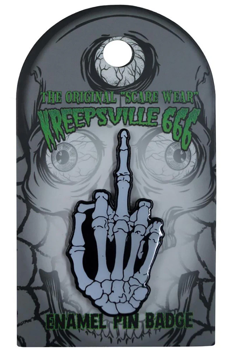 Skeleton Middle Finger Glow Enamel Pin - Image 2