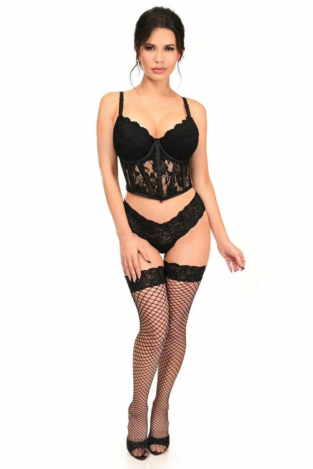 Lavish Black Sheer Lace Waist Cincher Corset - Image 4