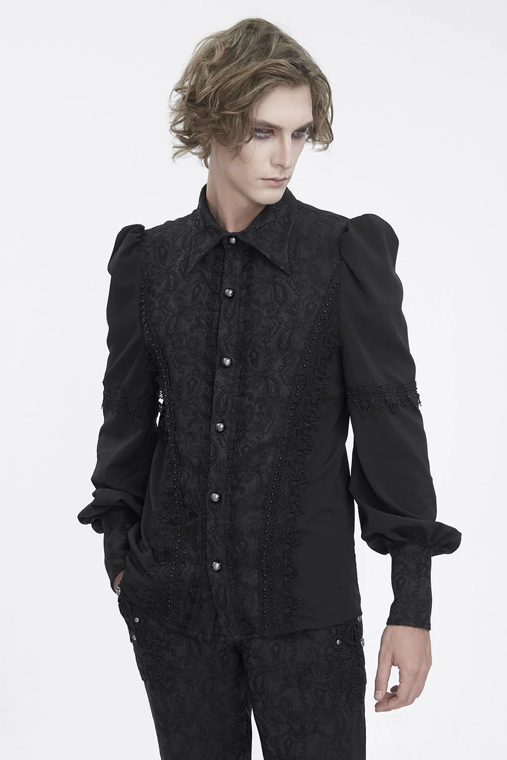 Lestat Button Down Damask Top