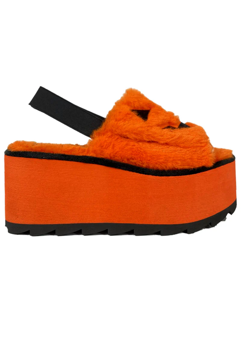 Lilly Jack-O-Lantern Platform Fur Slides [Orange] - Image 4