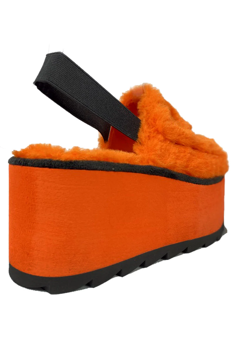Lilly Jack-O-Lantern Platform Fur Slides [Orange] - Image 5