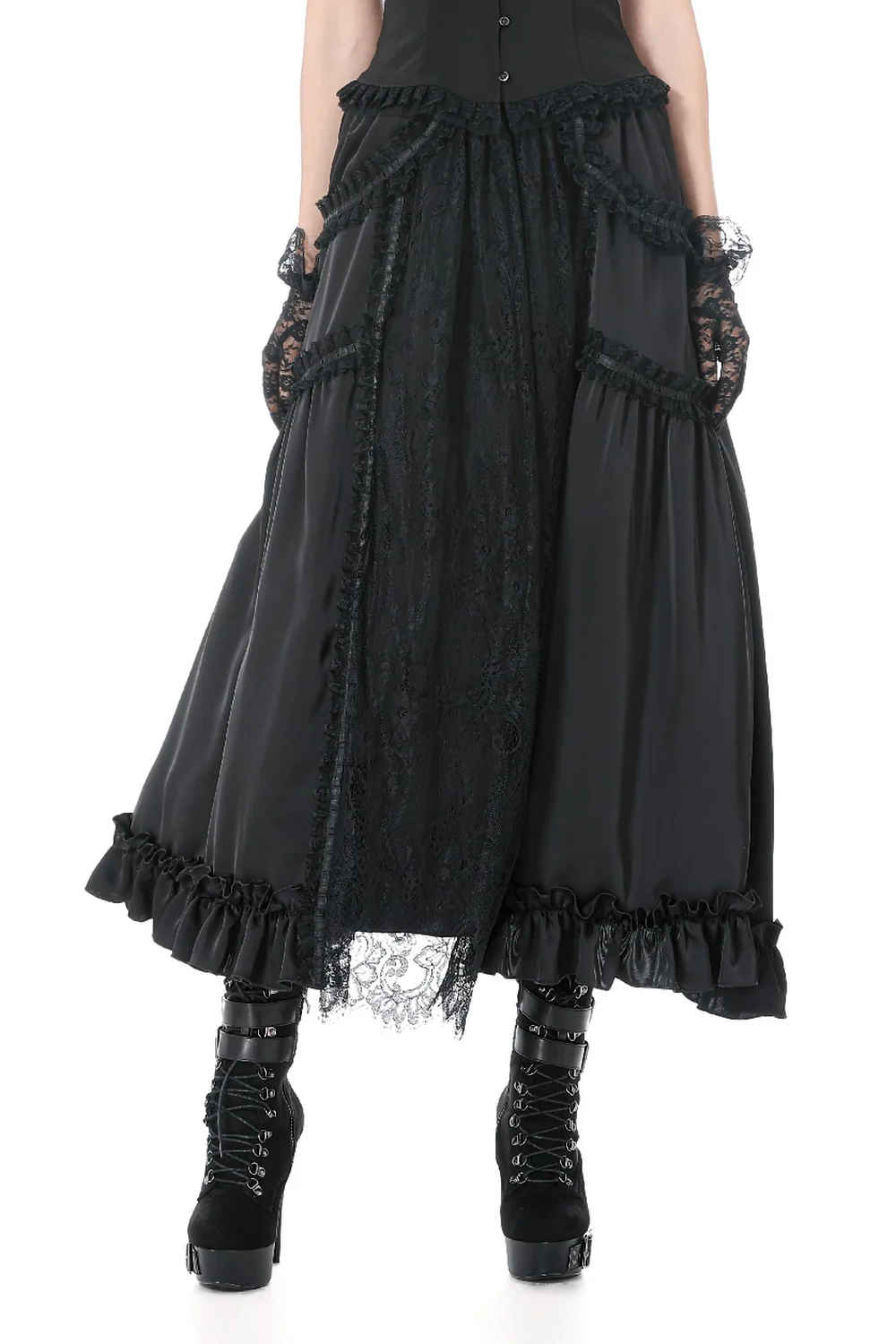 Long Lace Court Mourning Skirt [Black] - Image 3