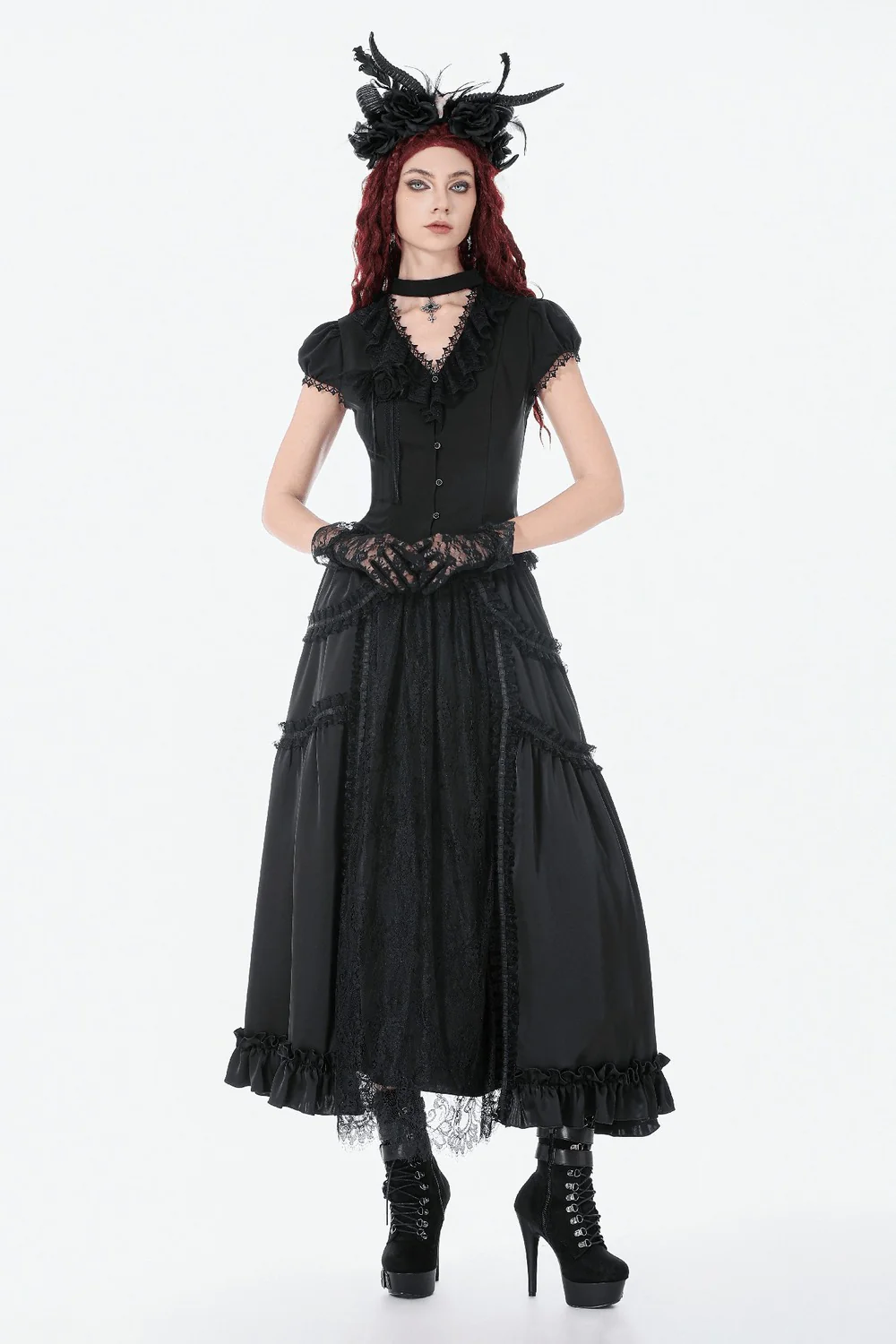 Long Lace Court Mourning Skirt [Black] - Image 5