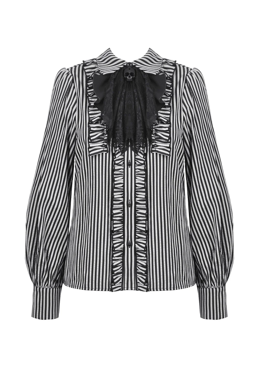 Mad Hatter Striped Button-Up Top with Lace Necktie - Image 3