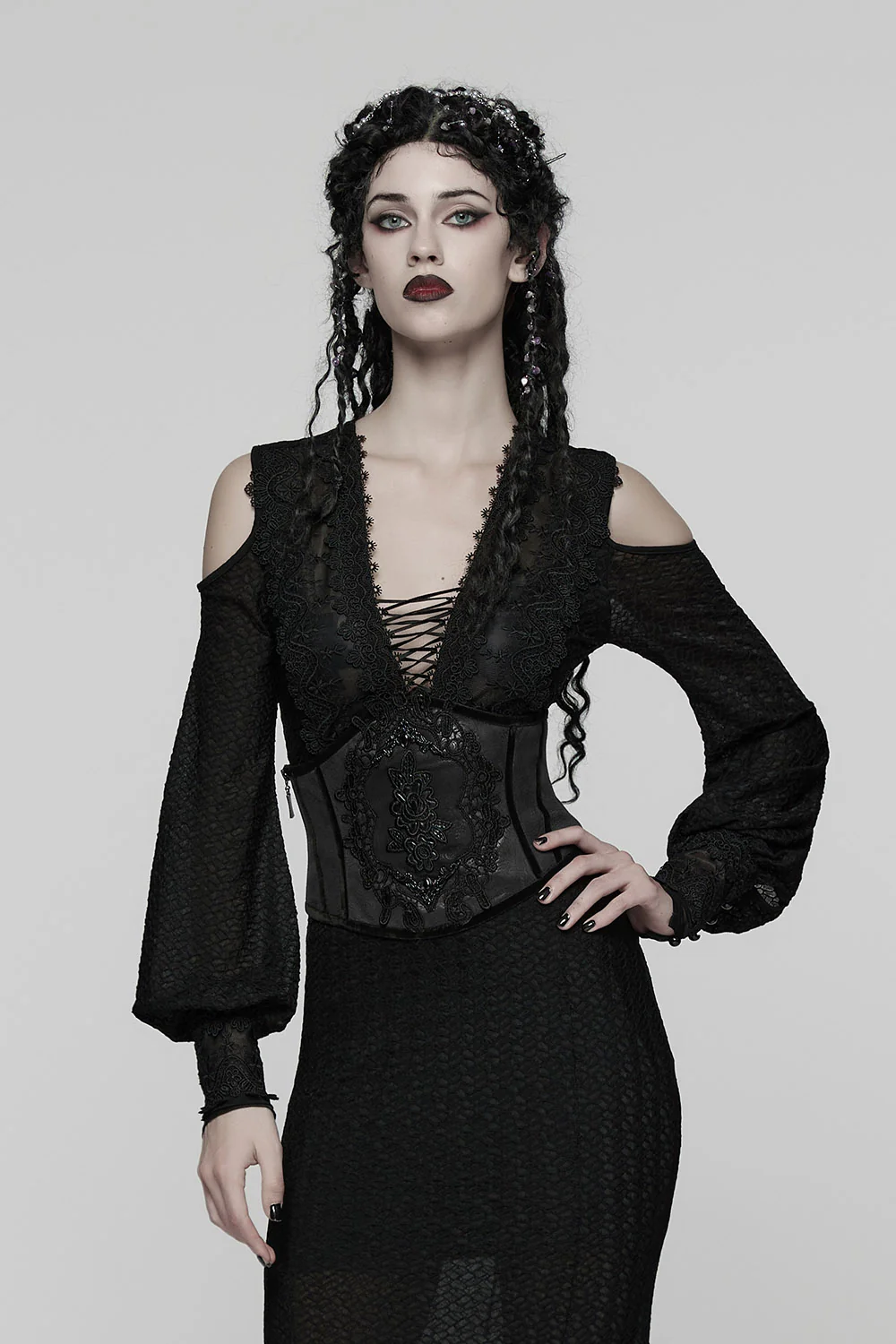 Midnight Briar Rose Appliqué Corset [Black] - Image 2