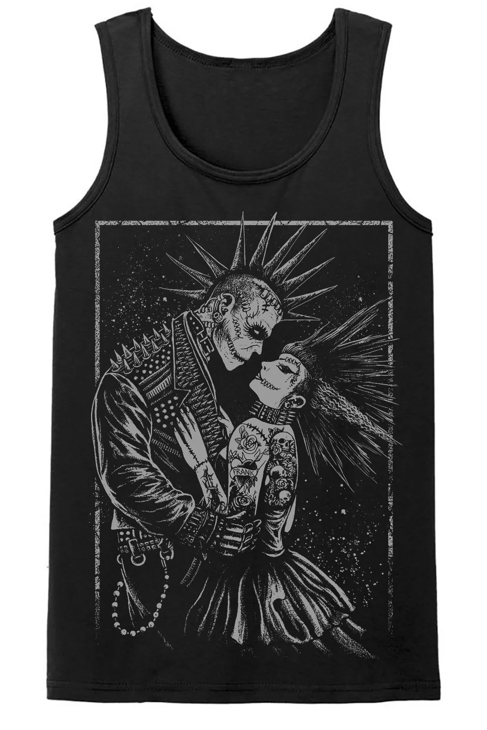 Monster Love: Frankenstein & Bride T-shirt [Graveyard Gray] - Image 6