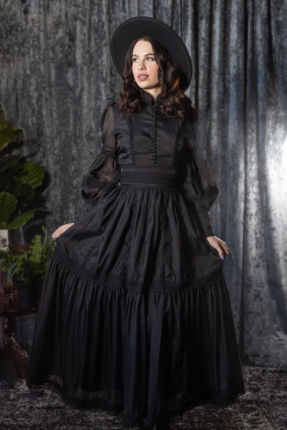 Morgana - Romantic Victorian Inspired Dress [Maxi] [Black] - Image 3