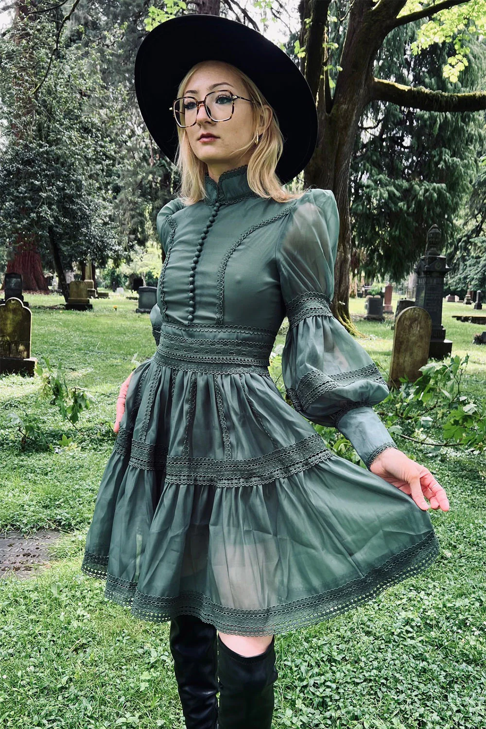 Morgana - Romantic Victorian Inspired Party Dress [Sage] - Image 2