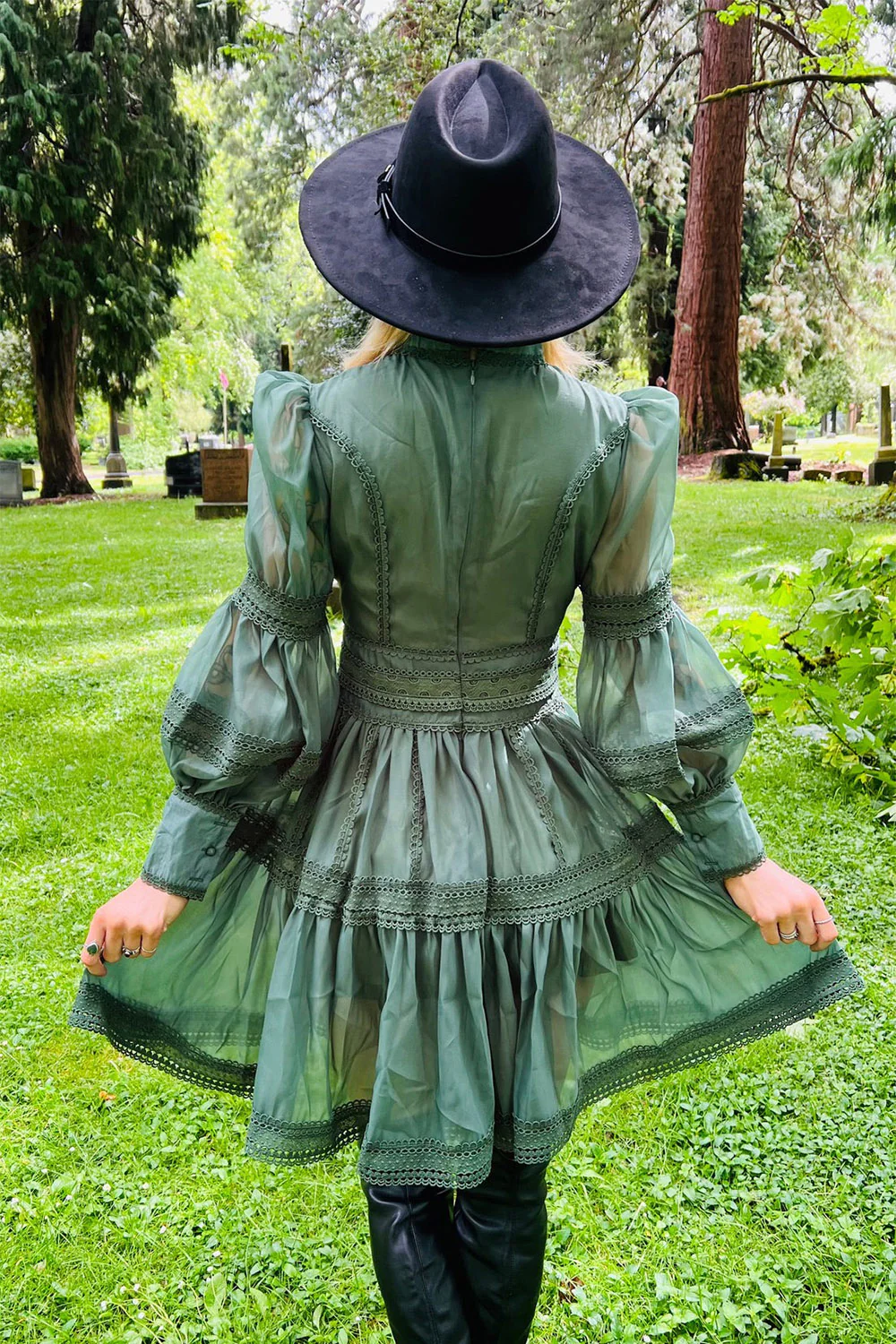 Morgana - Romantic Victorian Inspired Party Dress [Sage] - Image 4