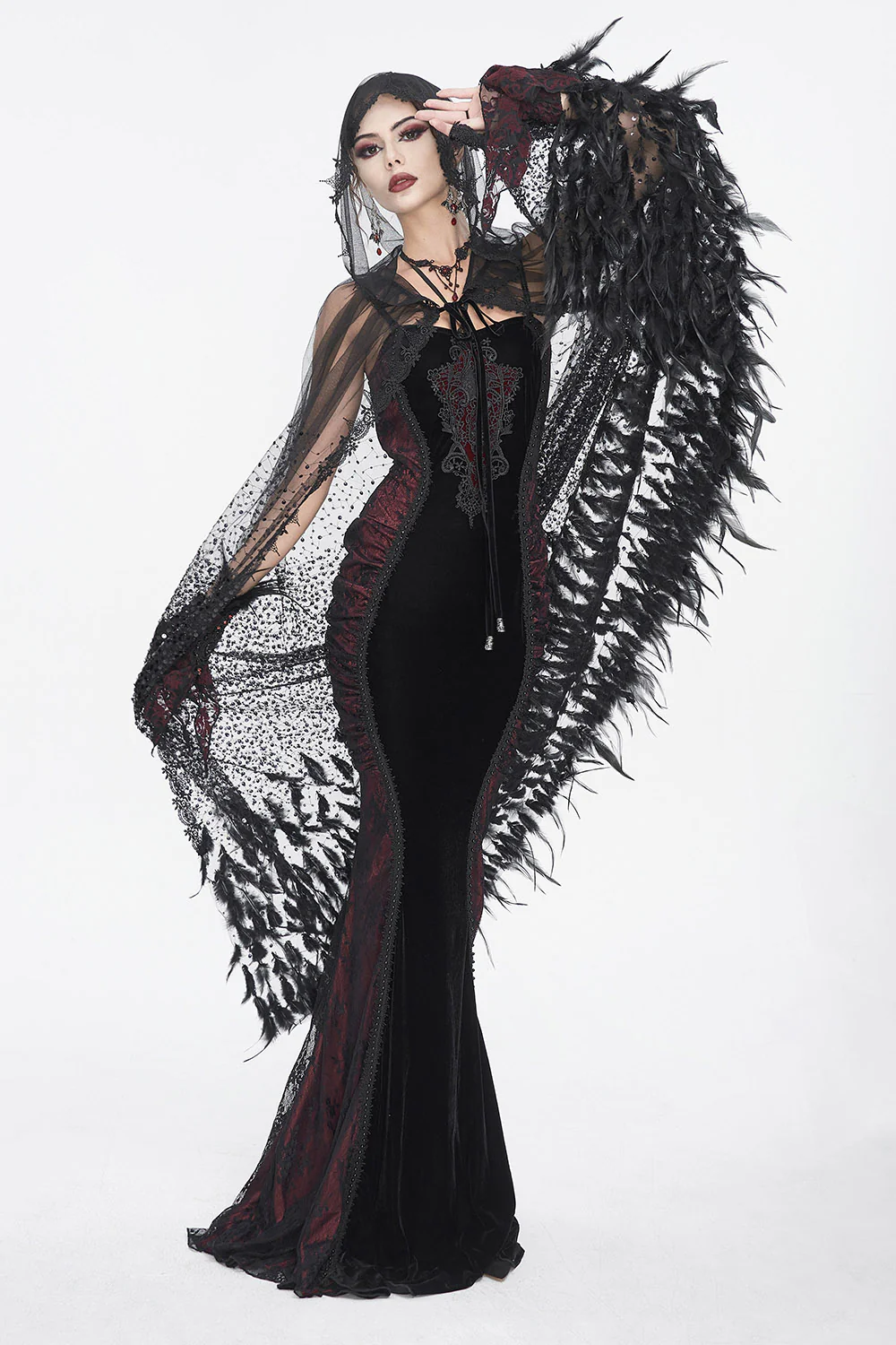 Nevermora Raven Feathered Rhinestone Cape - Image 3