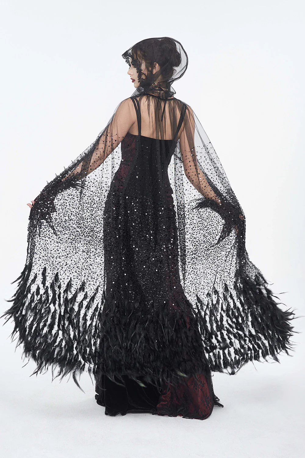 Nevermora Raven Feathered Rhinestone Cape - Image 6