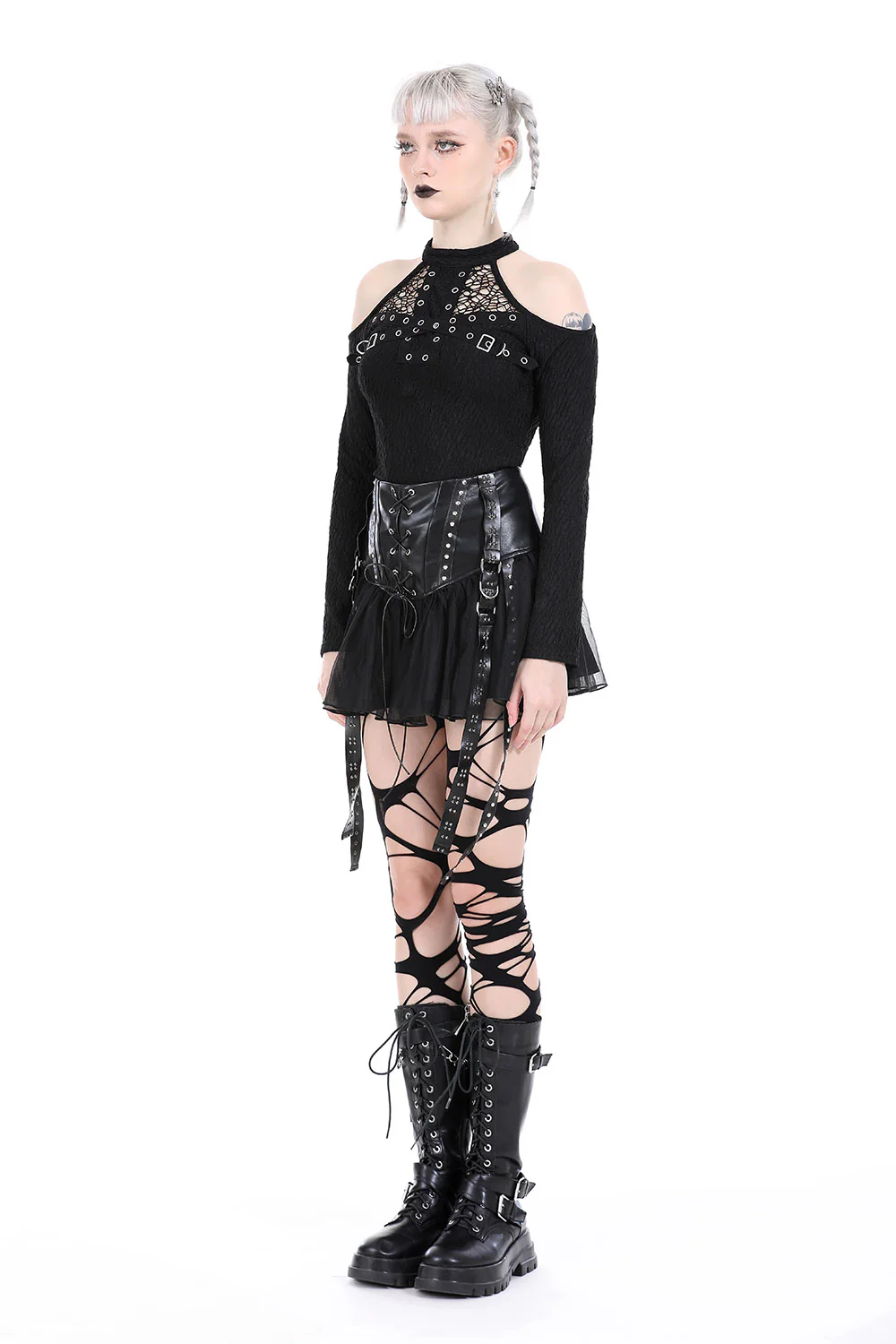 Nevermora Shoulder Cutout Punk Top - Image 3