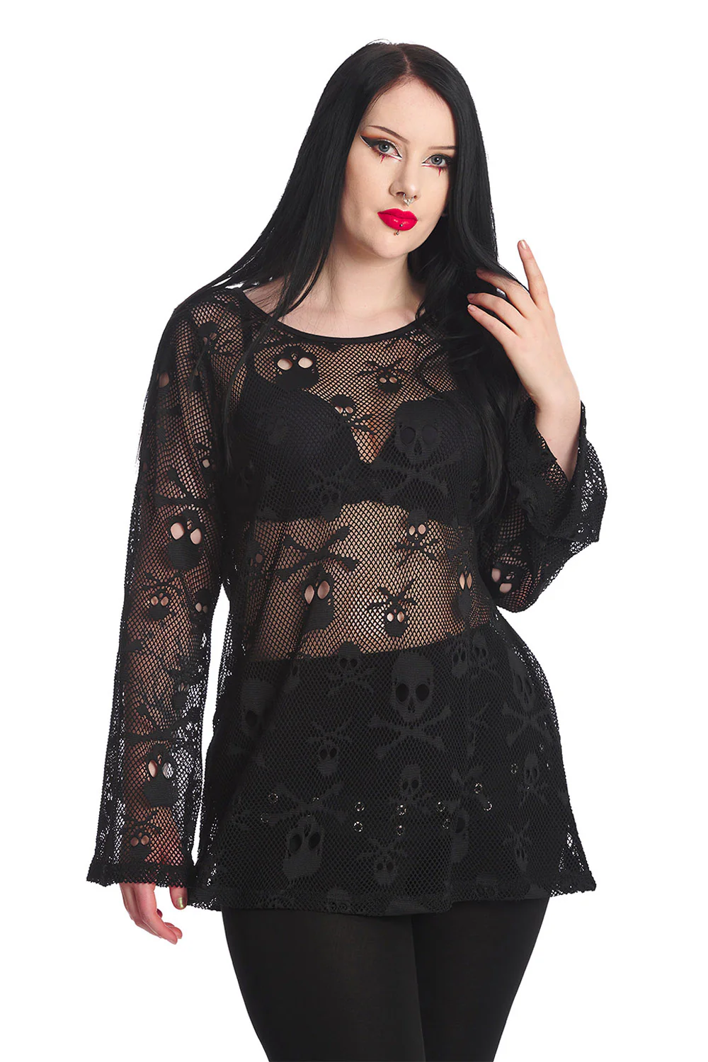 Oversized Skull & Crossbones Net Top - Image 2