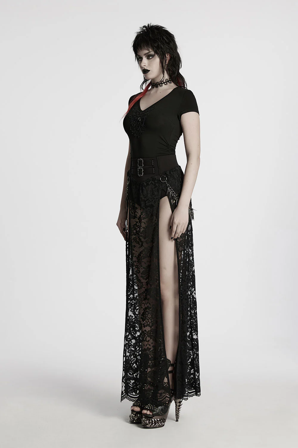 Perish Lace Leg Slit Skirt with Spiked Chains - Image 6